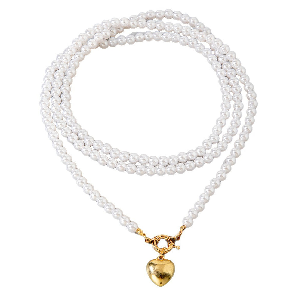 Ornament Layered Wear CCB Peach Heart Necklace Wholesale Baroque Metal Pendant Pearl Necklace