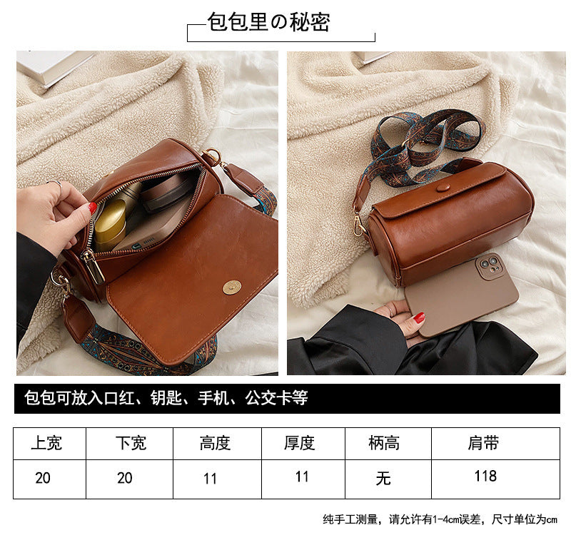 New Fashionable Single Shoulder Bag PU Round Barrel Bag Daily Niche Matching Single Shoulder Crossbody Women's Bag
