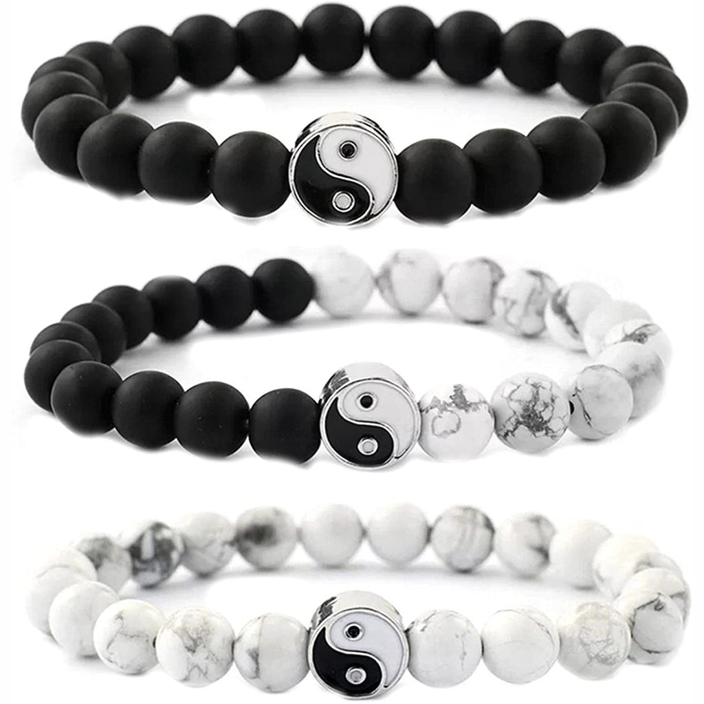 Tai Chi Bagua Bracelet Couple Gift8mm Beaded Natural White Turquoise Black Matte Chinese Style Yin Yang Tai Chi Bracelet