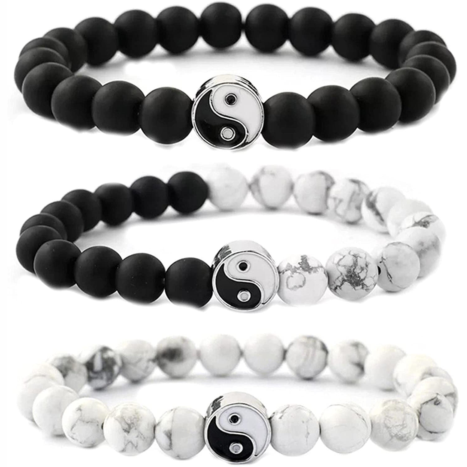 Tai Chi Bagua Bracelet Couple Gift8mm Beaded Natural White Turquoise Black Matte Chinese Style Yin Yang Tai Chi Bracelet