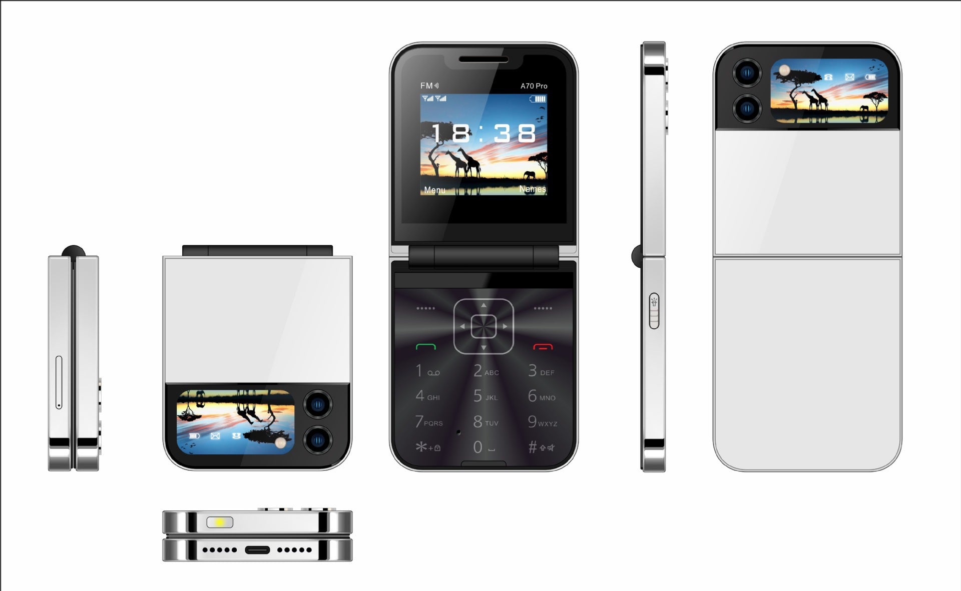 A70pro Flip Phone Mini Feature Phone Foldable Phone with Buttons2G Foreign Language Multi-Language