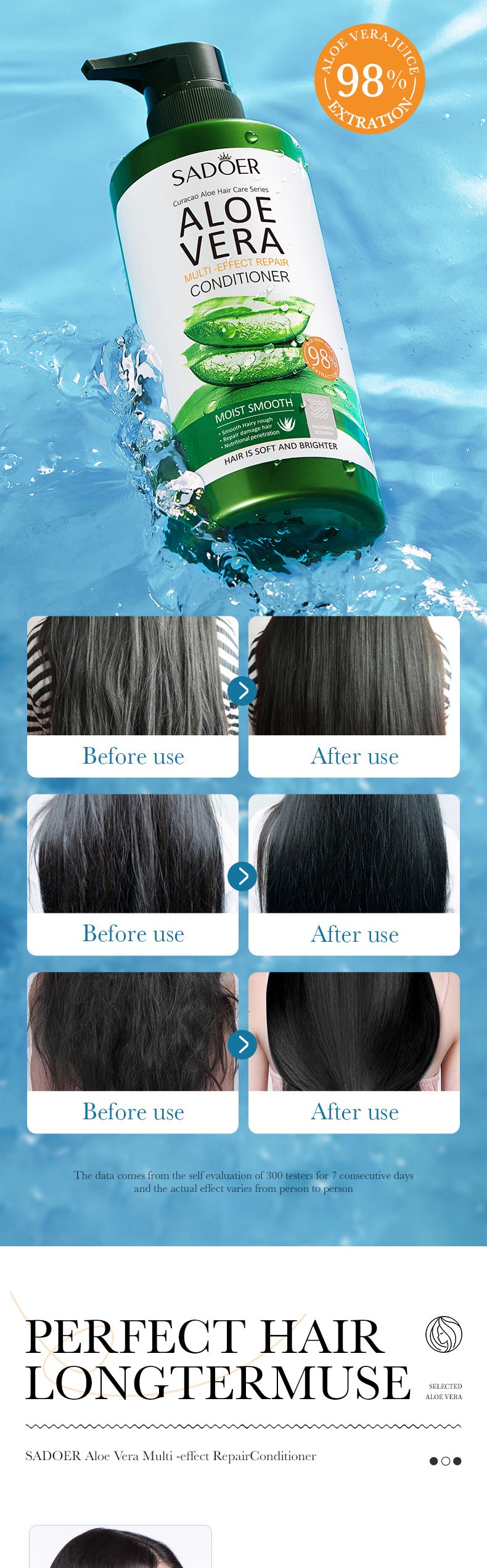 Aloe Vera Conditioner500ml SADOER Multi-effect Frizz Improvement Large Capacity Cross-border Wholesale