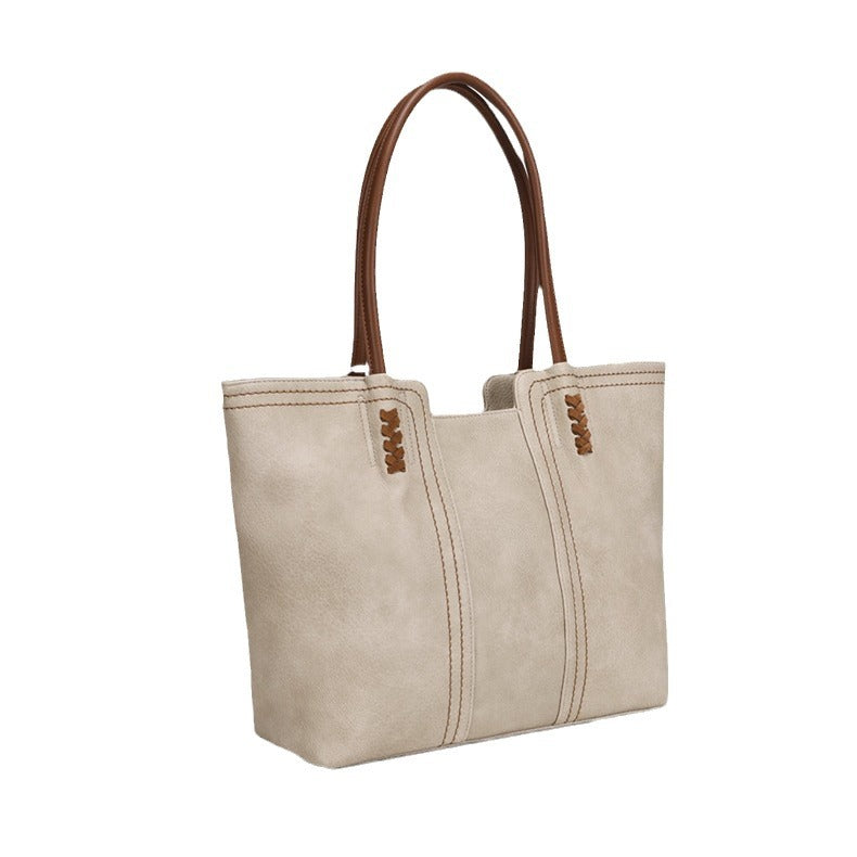 Korean Style2024New Fashionable and Elegant Simple Tote Bag Retro Large Capacity Mother-Daughter Bag for Women Shoulder Handbag Commuting