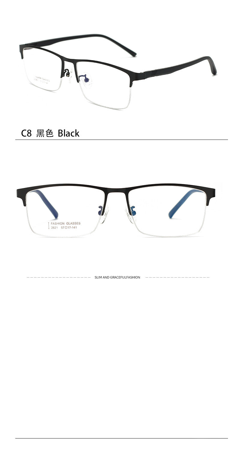 Men's Business Glasses Frame Large Size Men's Steel Half Frame Glasses Eye Protection Thin Frame Big Face Lightweight Metal Frame