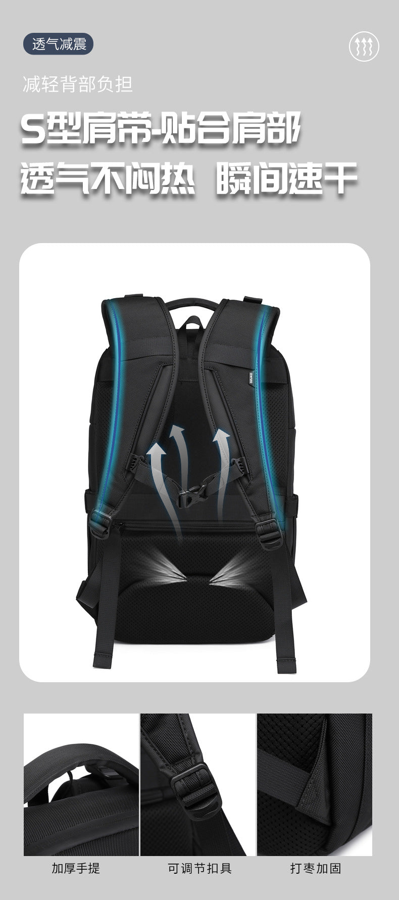 OZUKO Business Backpack for Men, Double Shoulder Laptop Bag, Waterproof, Large Capacity, Commuter School Bag, College Student Trendy Brand, High-End Feel