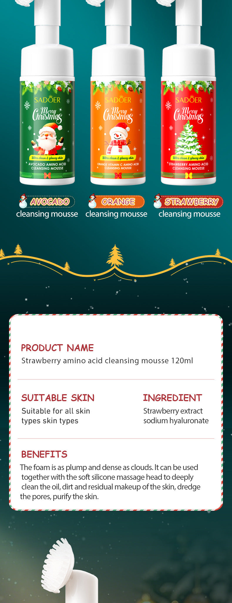 Christmas Strawberry Amino Acid Cleansing Mousse SADOER Cleansing facial cleanser  foreign trade wholesale