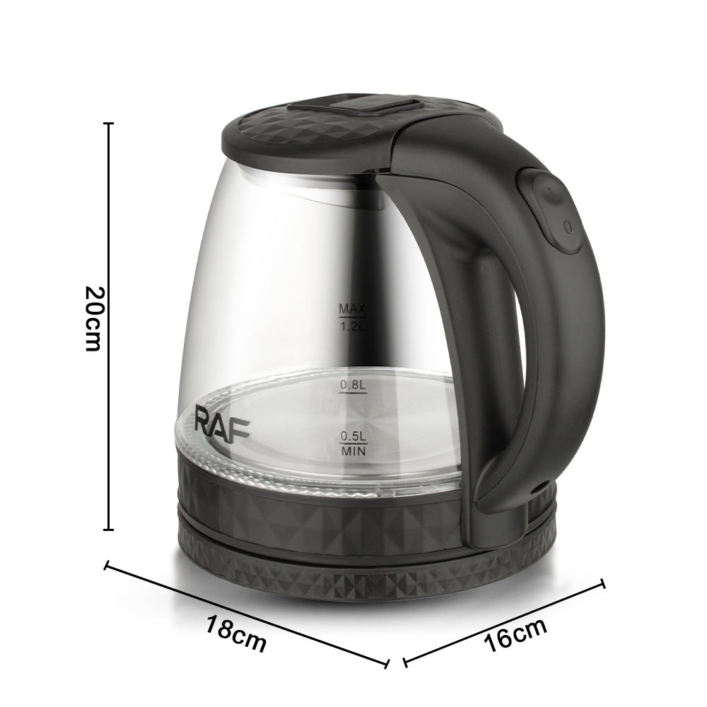 RAF European Standard Electric Kettle Stainless Steel Transparent Glass Small Household Electric Kettle for Home Use1.2L
