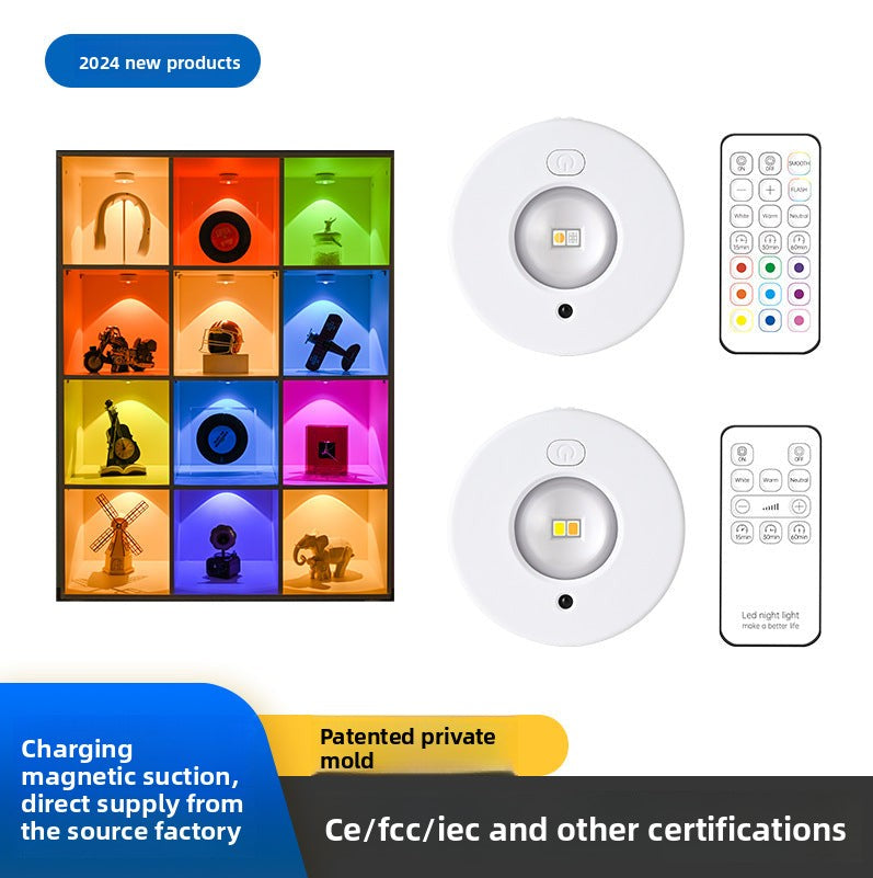 Charging led Cabinet Light Magnetic Suction Wine Cabinet Wardrobe Light Remote Control RGB Ice Hockey Light Wiring-Free Large Cat Eye Light