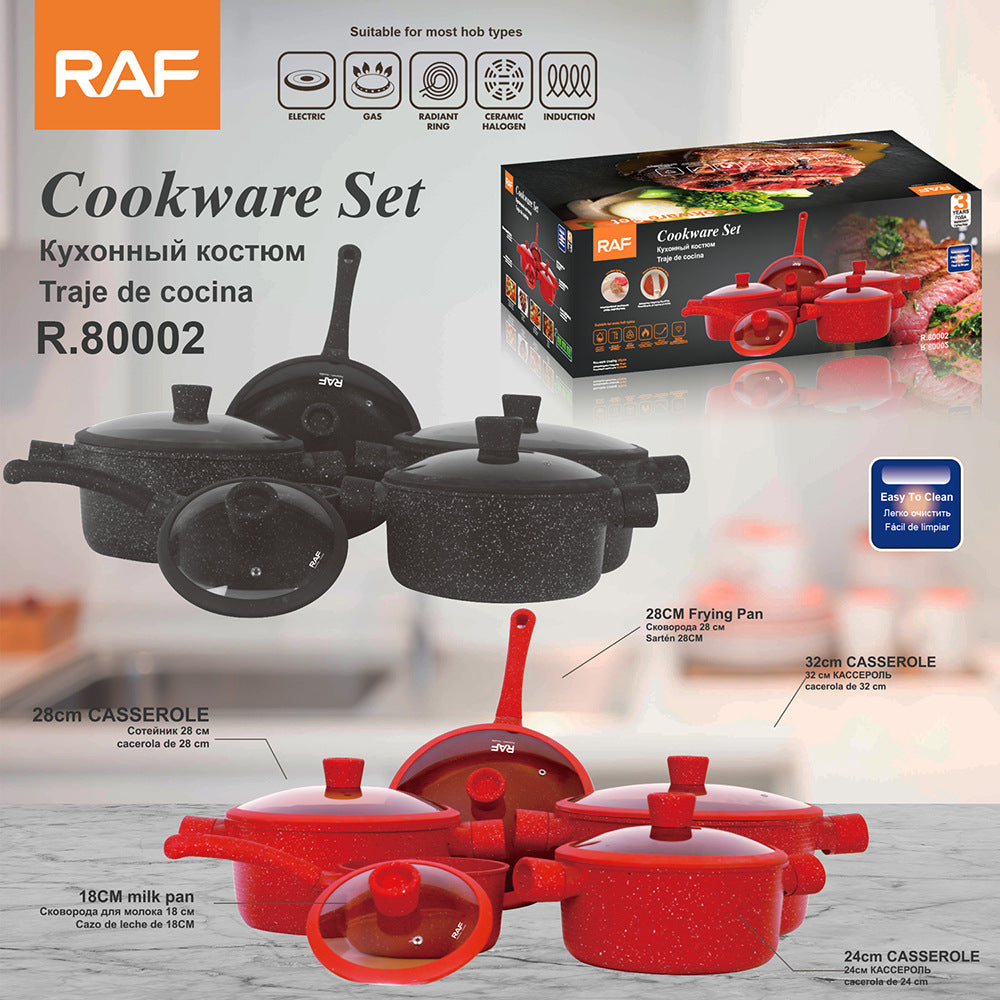 RAF Hot Sale Non-Stick Pan Ceramic  Inside and Out Flat Bottom Cooking Pan Universal Stove Cookware Set Ten-Piece Set