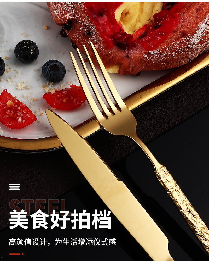 410Stainless Steel Cutlery Hotel Restaurant High-end Stone Pattern Knife Fork Spoon Set Western Cuisine Thickened Steak Knife Fork