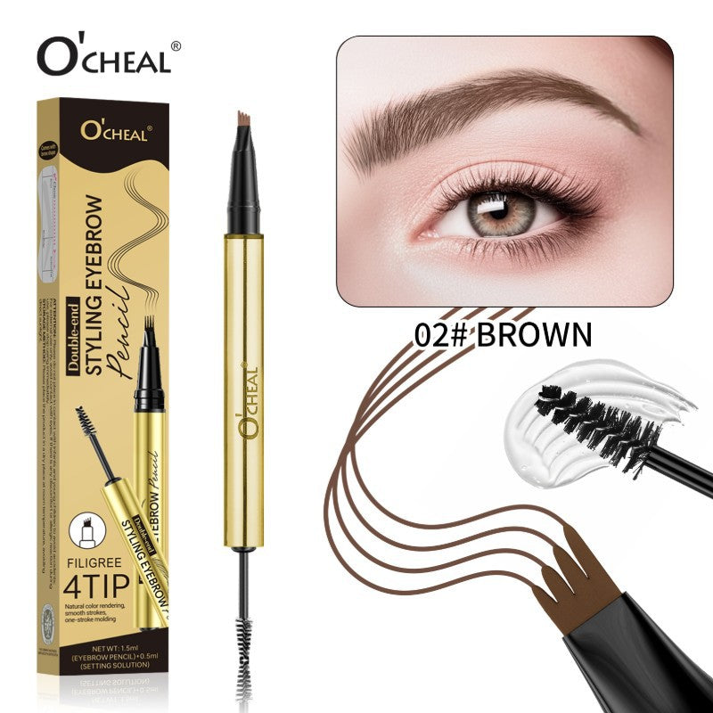 European Beauty Double-Ended Multi-Prong Plush Eyebrow Pencil+Styling Eyebrow Gel with Eyebrow Card Eye Set