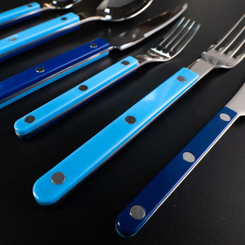 304Mirror Finish Western Tableware Set Color Block Two-Tone Handle Butter Knife Fork Spoon Clip Handle Steak Dessert Spoon Fork