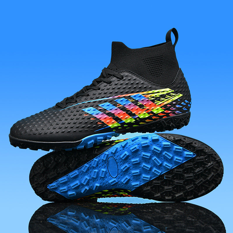 Gold-Plated Sole Men's Football Shoes with Studded Spikes AG Long Spike Shoes for Older Children, Middle and High School Students, Adults, Competition Training Sports Shoes