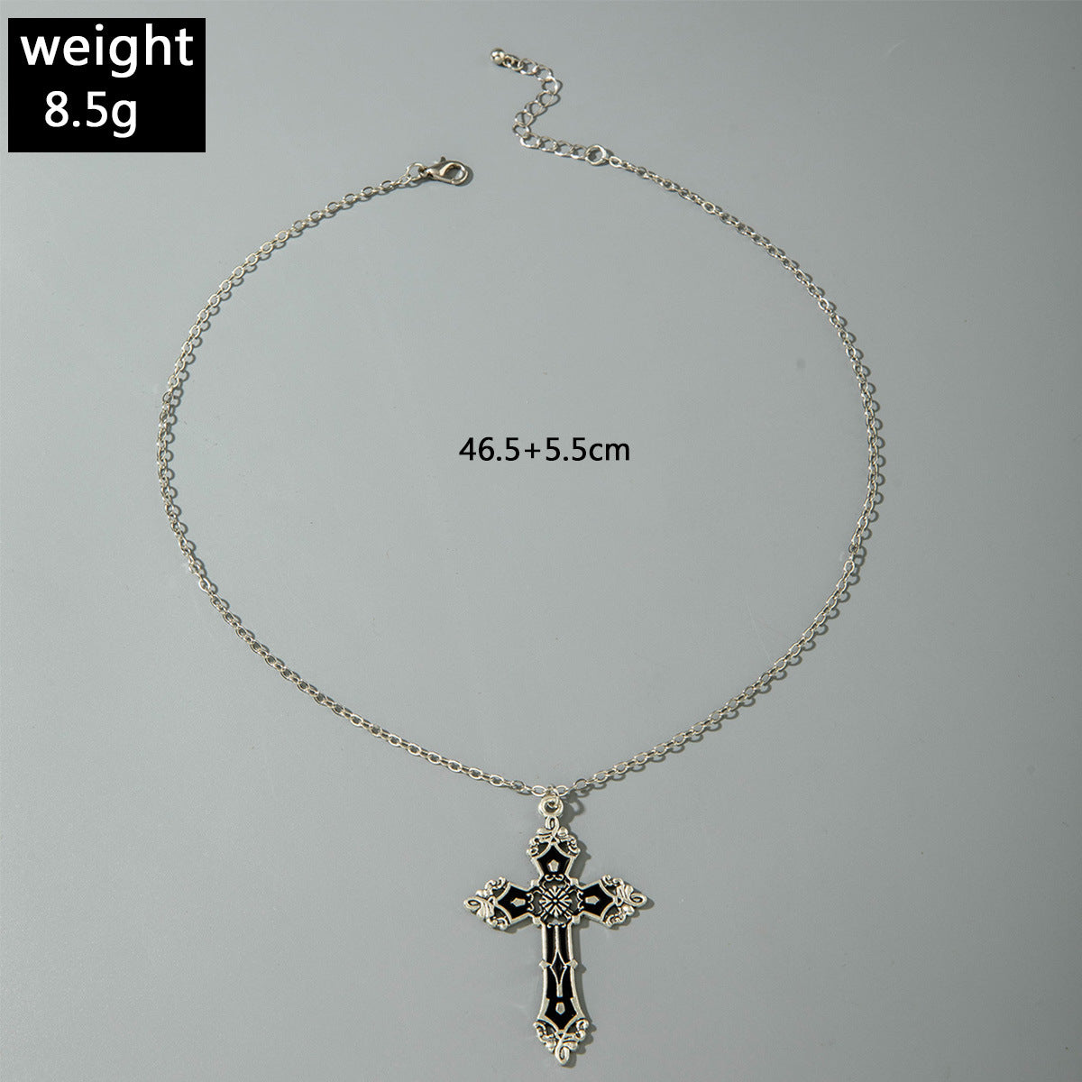 European and American Retro Hollow Diamond Cross Pendant Necklace Gothic Style Black Layered Wear Y Type Necklace