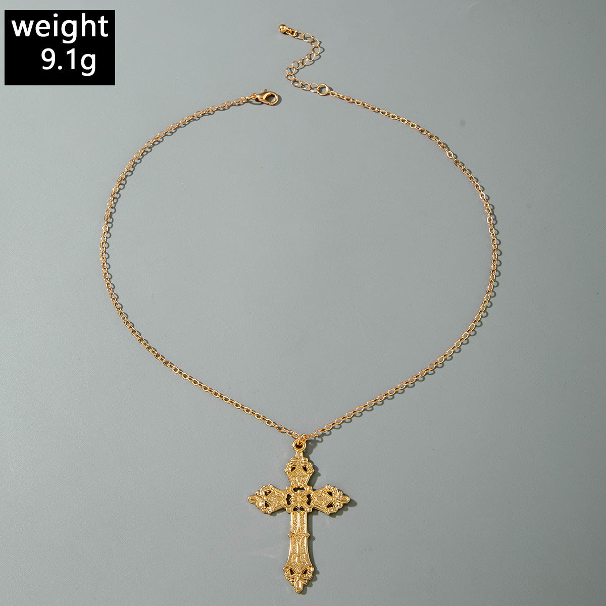 European and American Retro Hollow Diamond Cross Pendant Necklace Gothic Style Black Layered Wear Y Type Necklace