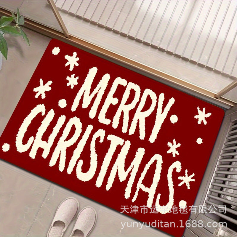 Christmas Flannel Doormat Holiday Decoration Entrance Mat Bathroom Water Absorbent Non-Slip Mat Customizable