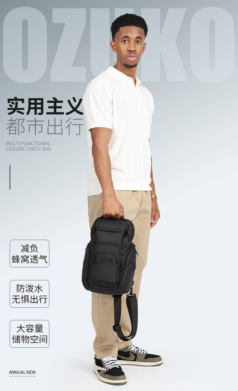 OZUKO Men's Chest Bag Waterproof Large Capacity Multifunctional Crossbody Bag Trendy Portable Lightweight High-end Feel Single Shoulder Bag