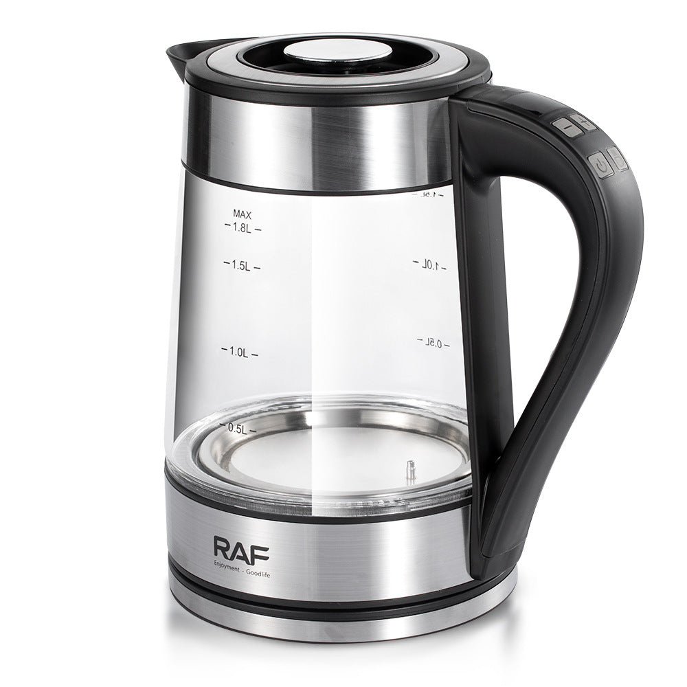 RAF European Standard Electric Kettle Automatic Power Off High Borosilicate Glass Electric Kettle LED Adjustable Temperature with Filter Plug7202