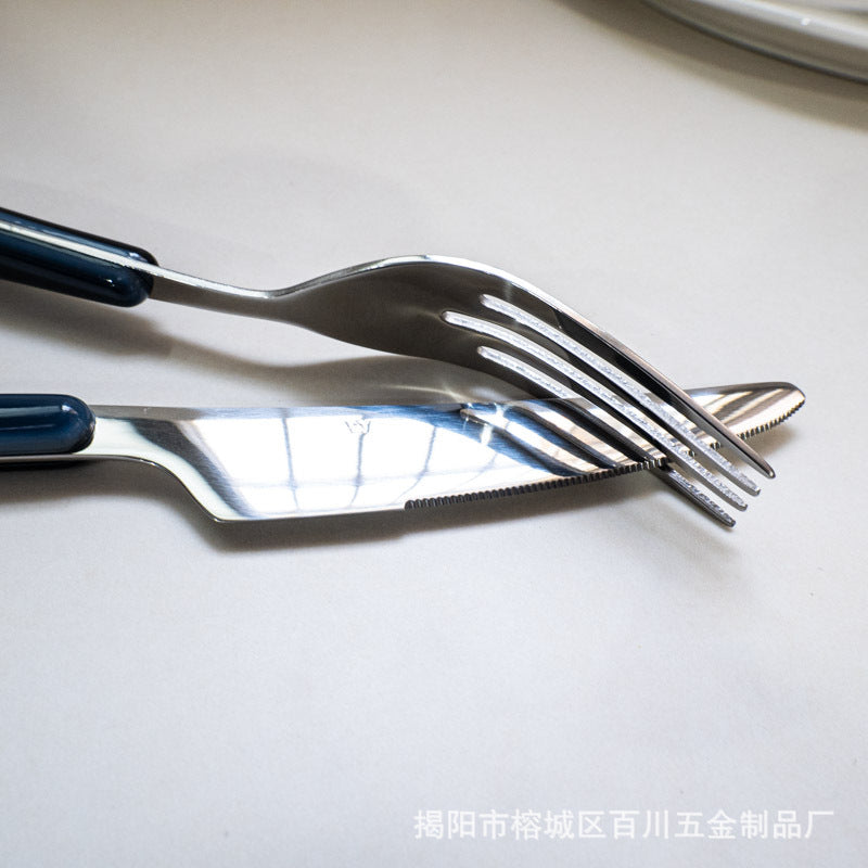 Gift Tableware5Main Stainless Steel Knife Fork Spoon Plastic Handle Hotel Real Tableware Western Knife Fork Spoon Set