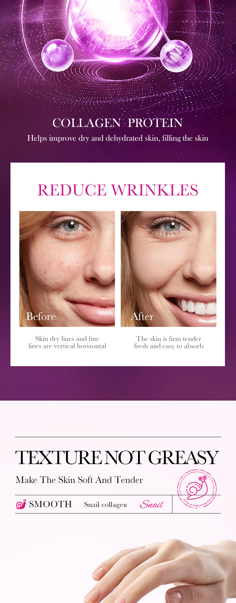 Snail Face Cream50g Collagen Hydrating Moisturizing Cream  Foreign Trade Wholesale