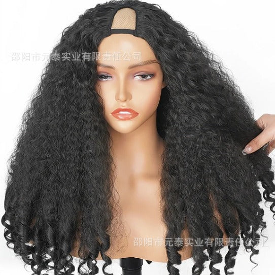 YAKI Straight Hair with Curly Ends Synthetic Wig V High-Temperature Fiber Wig with Hollow Top