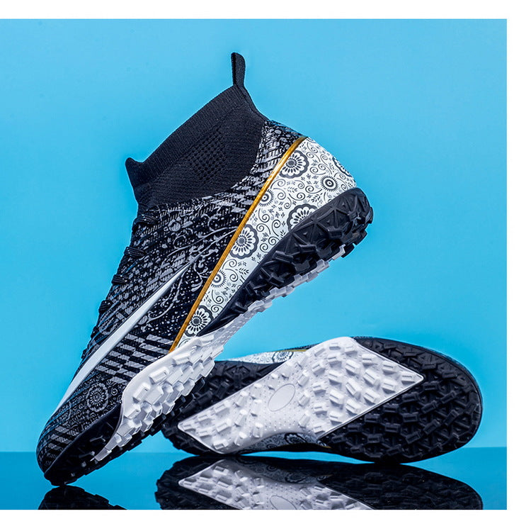 World Cup Same Style Blue and White Porcelain High-top Soccer Shoes for Men and Women, Children and Youth Competition Training Shoes