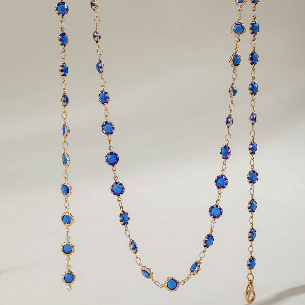Simple Colorful Beaded Tassel y Chain Necklace Elegant Versatile Diamond-Studded Sweater Chain Jewelry