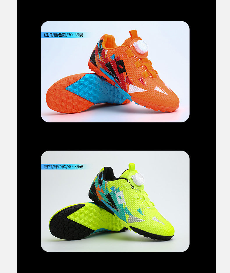 Rotating Buckle Football Shoes Breathable Anti-Slip TF Children's and Teenagers' Turf Training Shoes for Flat Ground Competitions