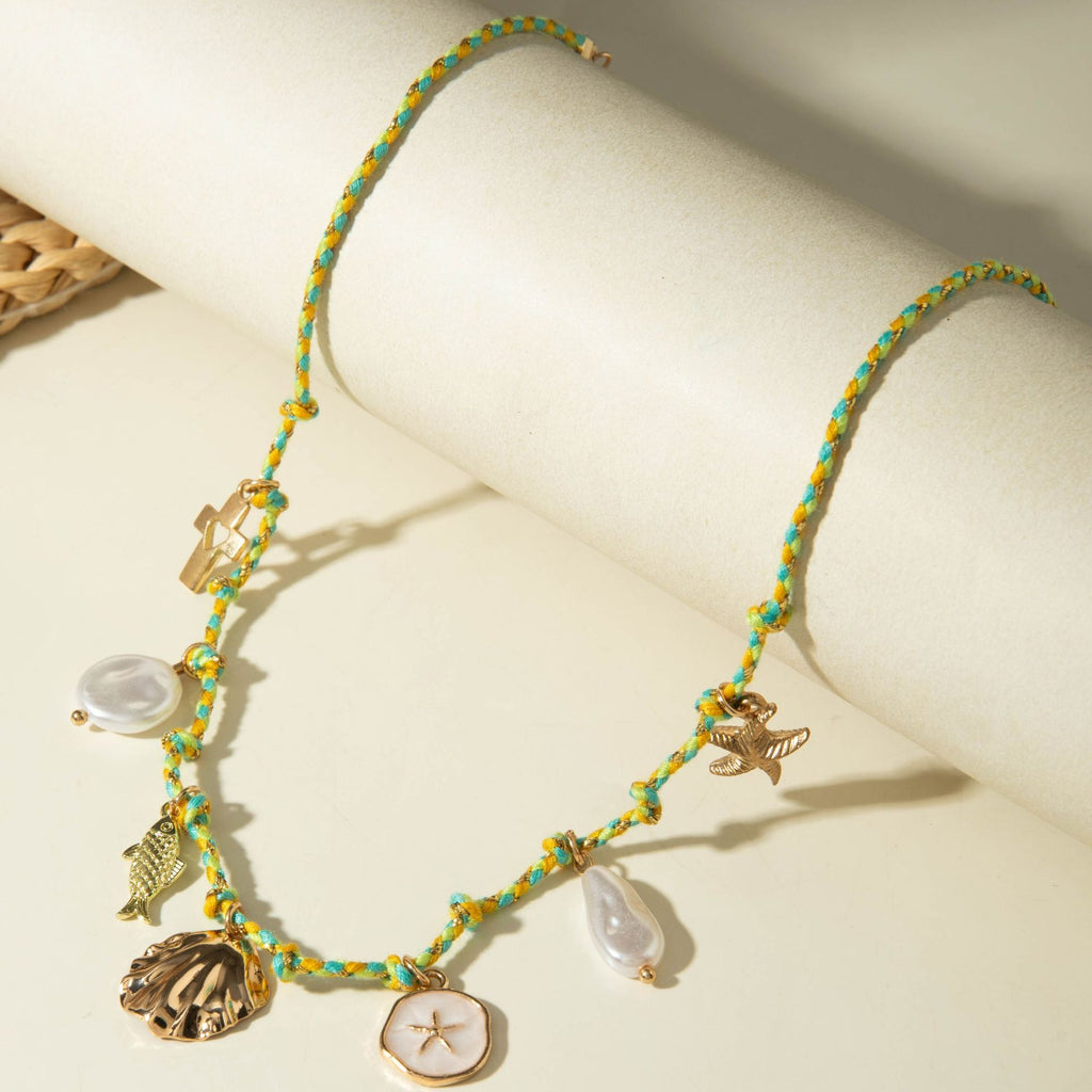 European and American Ornament Fashion Ocean Style Shell Alloy Pendant Braided Necklace Bohemian Shell Jewelry