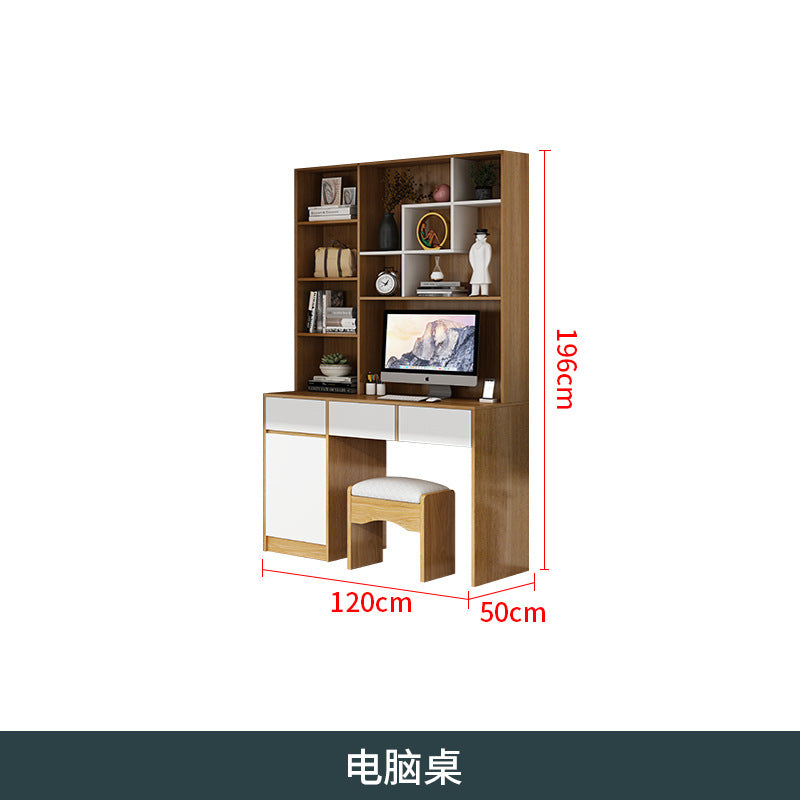 Natural Wood Color Cream Style Wardrobe with Flat Doors for Bedroom, Comes with Small Dressing Table, Freely Combinable Storage Cabinet