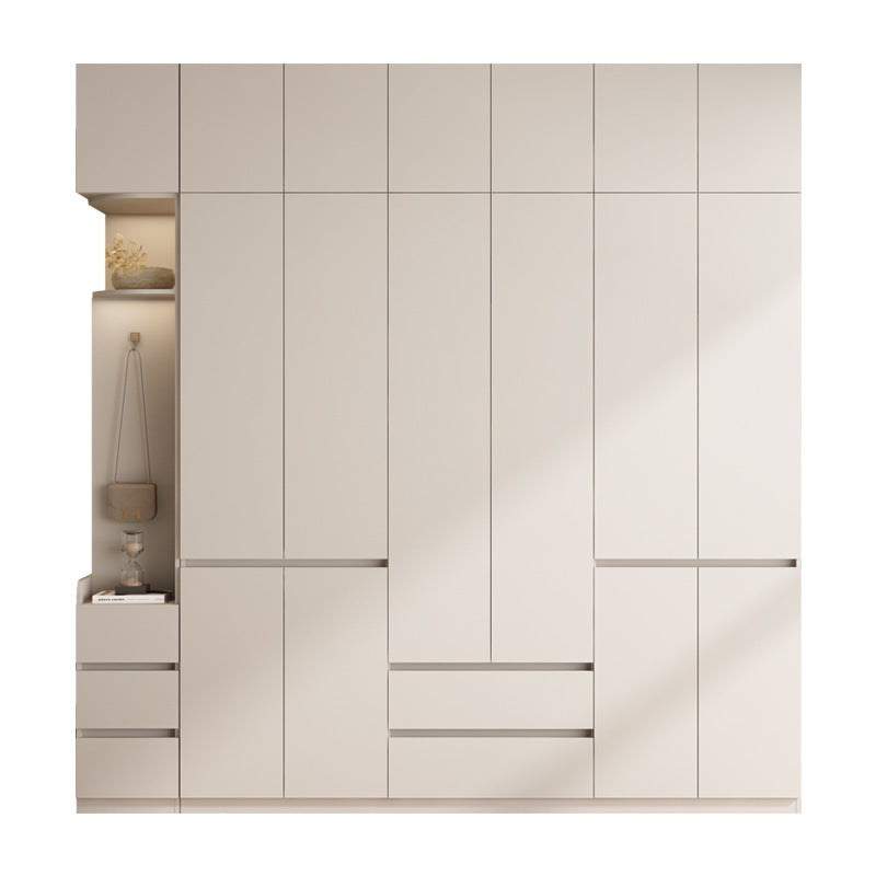 ENF Grade Pure Solid Wood Wardrobe Cream Color Bedroom Home Bedroom Wardrobe Handle-Free Segmented Oak Large Wardrobe