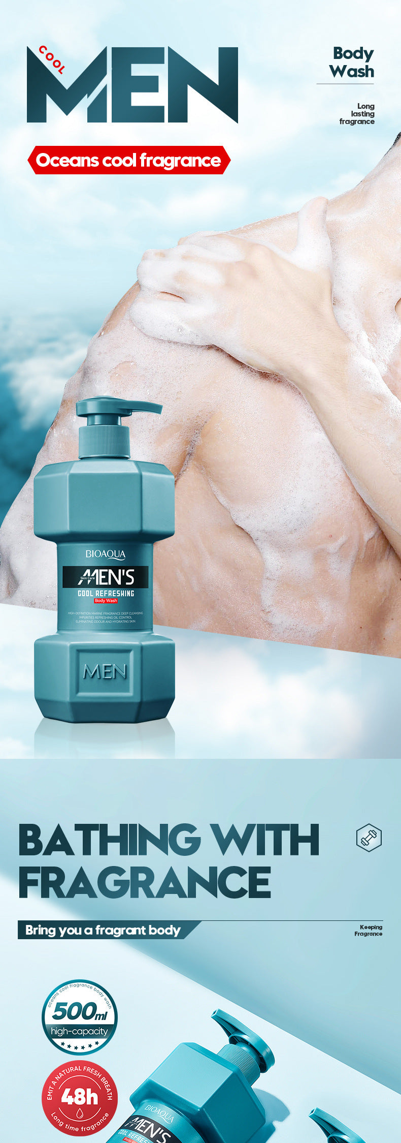 Men's Ocean Refreshing Fragrance Shower Gel BIOAOUA  foreign trade wholesale of cleansing body wash