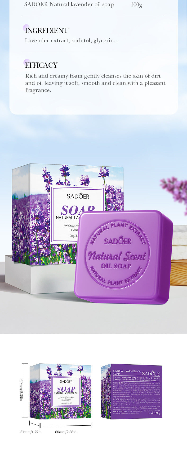 Plant and Fruit Scented Soap100g SADOER Cleansing, Moisturizing Handmade Soap  Wholesale