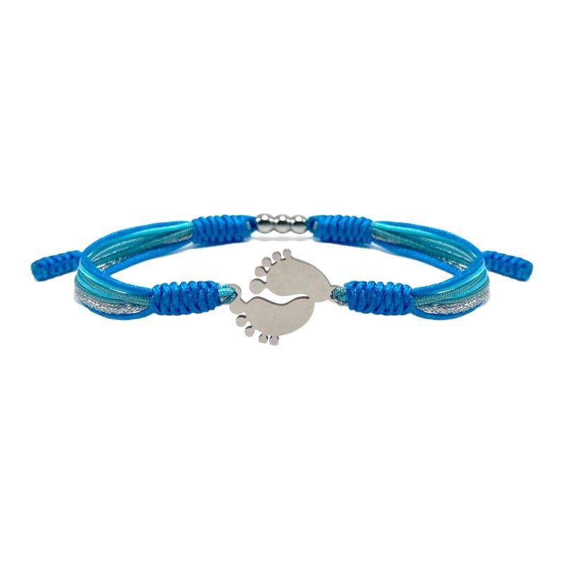 Footprint Blue Woven Bracelet Stainless Steel Pendant Stretchable Wrap Bracelet Women's Gift Foot Palm Woven Bracelet