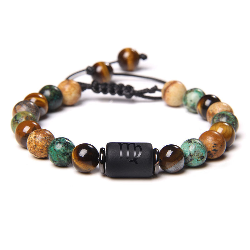 Constellation Friendship Woven Bracelet Natural Stone Spacer Stretchable Bracelet African Pine Tiger Eye Twelve Constellation Bracelet
