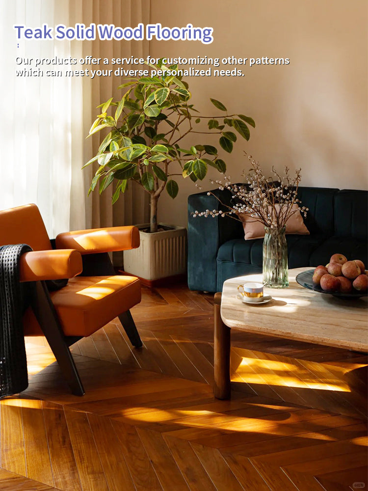 High Quality Customizable A/AB Grade Solid Teak Wood Flooring Eco-Friendly Waterproof Factory Sale Luxury Interiors Bedroom Gym