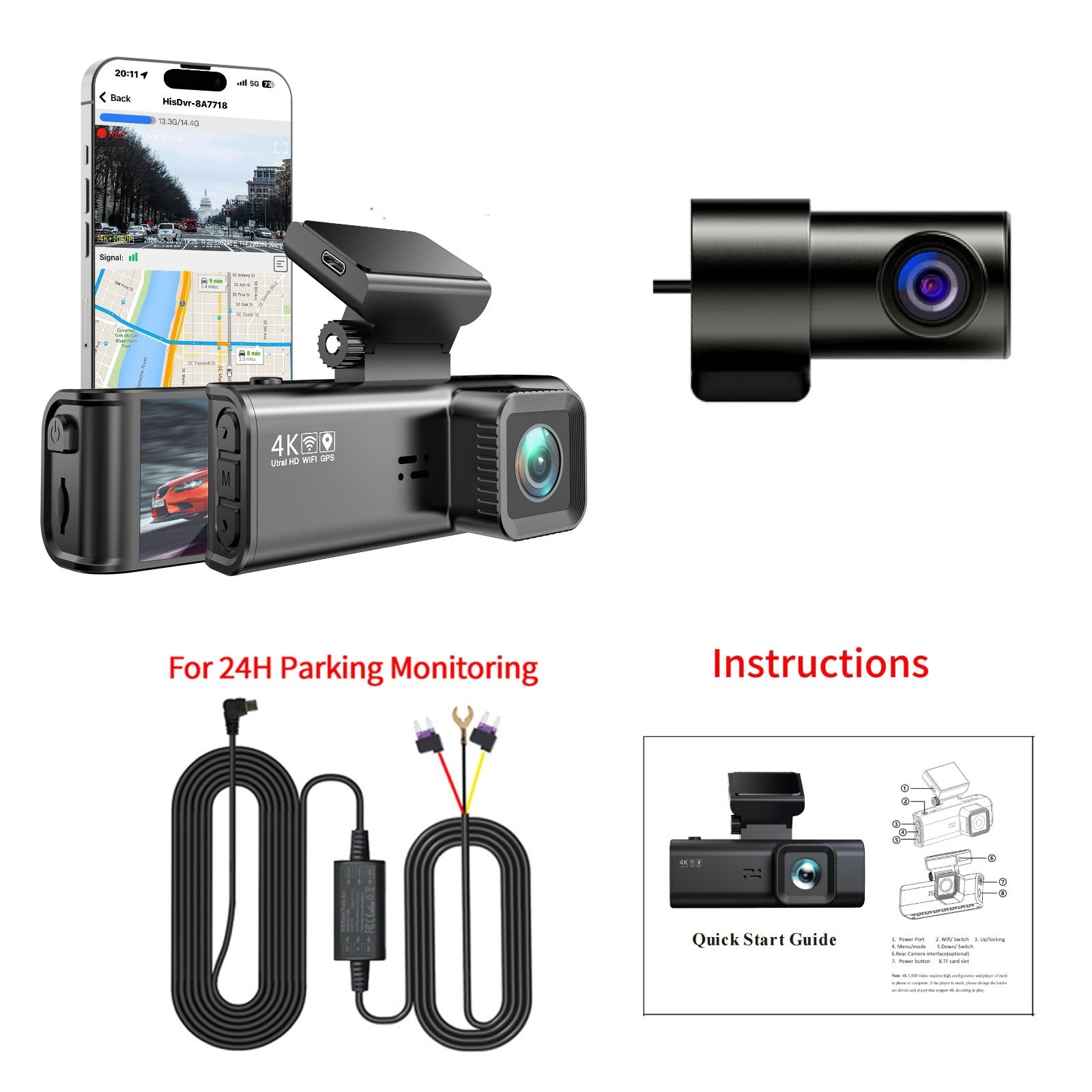 V56 3.18Inch Screen4K+1080P Driving Recorder REDTIGER F7N Optimized Driving Recorder wifi
