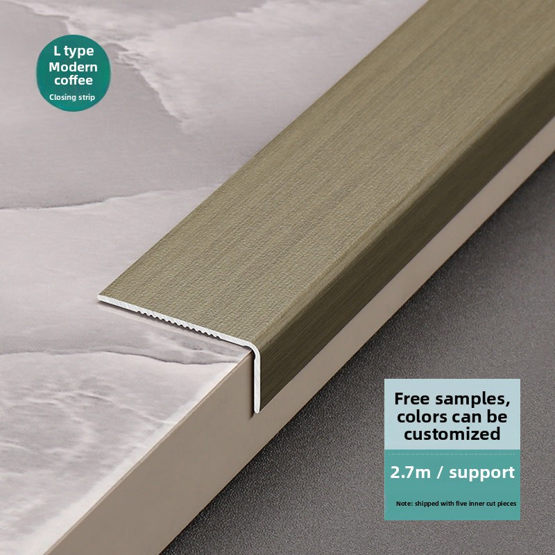 Aluminum alloy wood grain L Edge trim for wooden flooring at right angles7Decorative tile edge trim with embossed pattern for exterior corners