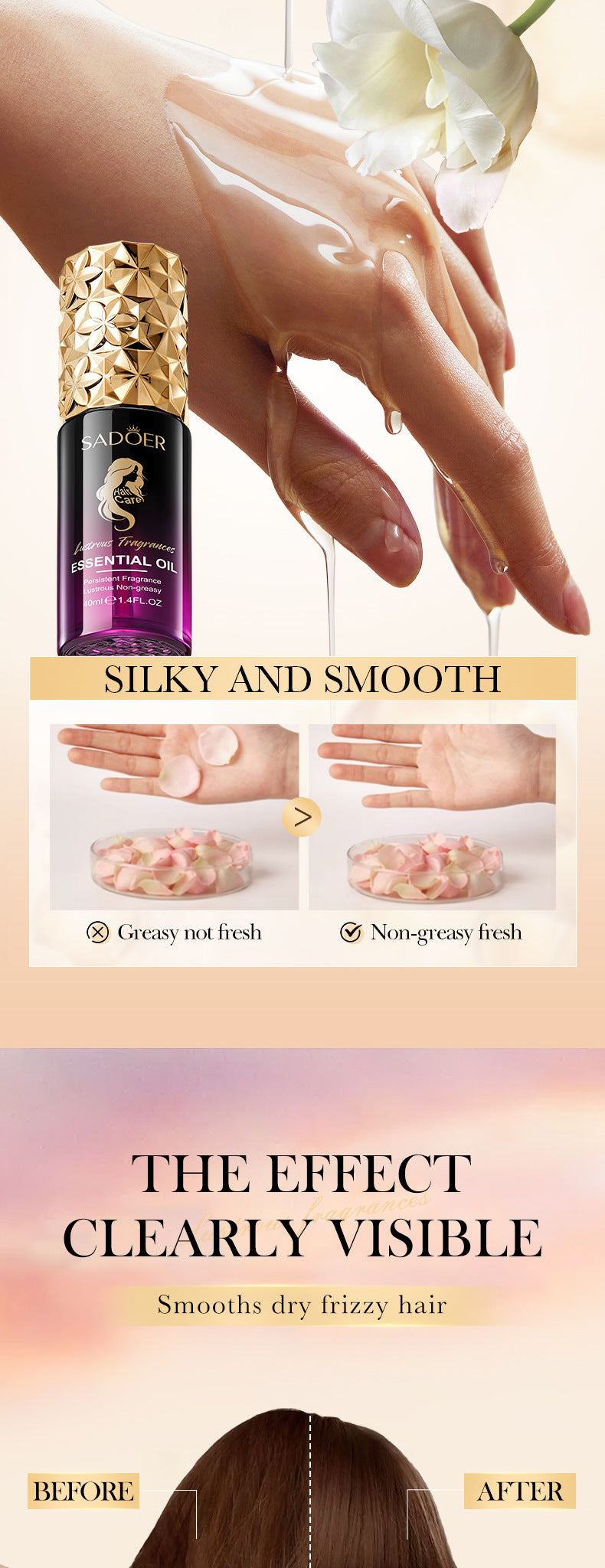 Fragrance Hair Care Essential Oil40ml SADOER Repair Smooth Nourishing Hair Conditioner  Wholesale