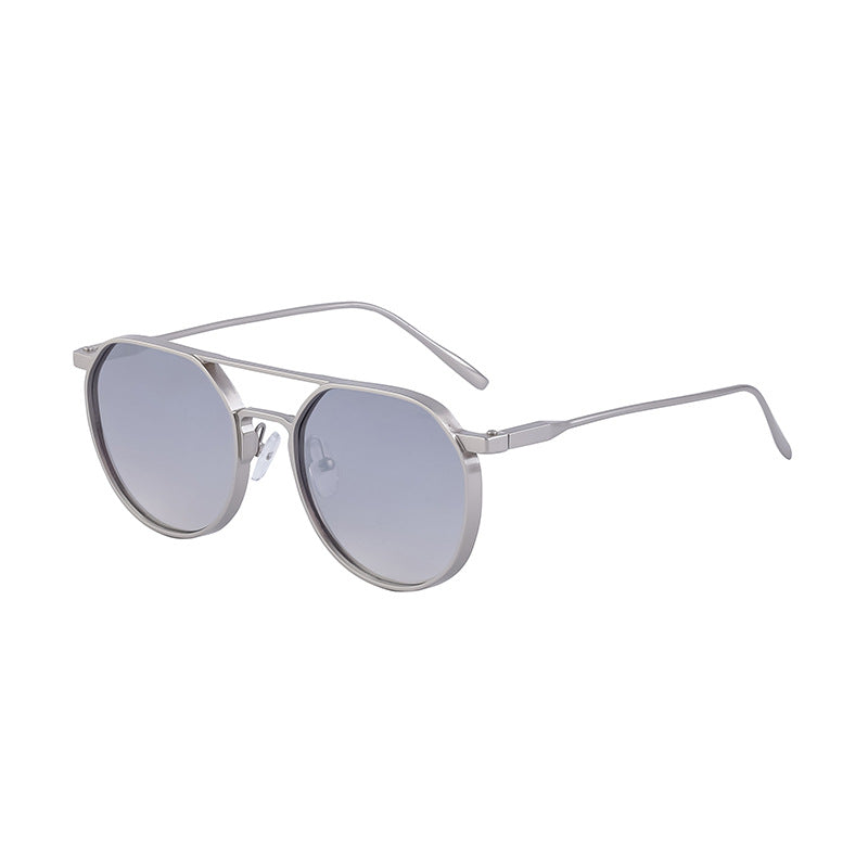 New Retro Oval Frame Glasses Metal Double Bridge Pilot Sunglasses Men's High-end Driving Sun Protection Sunglasses