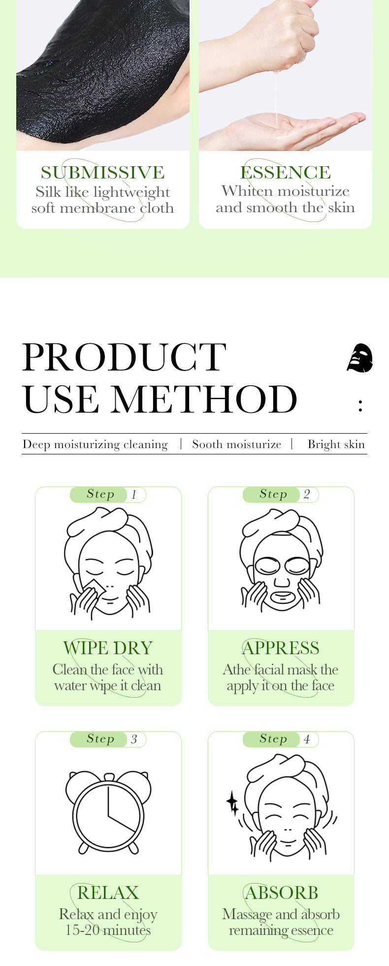 Bamboo Charcoal Black Mask SADOER Whitening, hydrating, moisturizing, brightening face mask sheet  wholesale