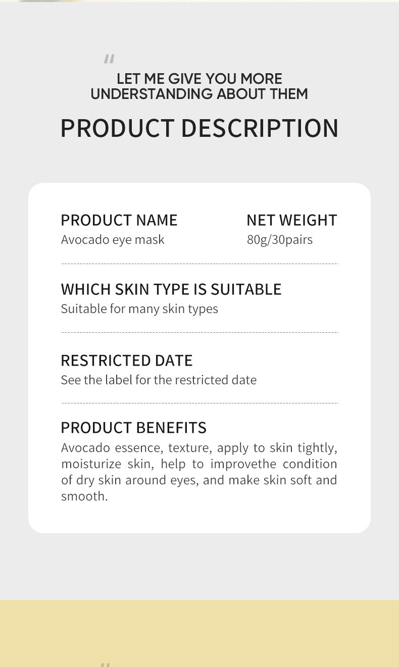 Eye Mask ZOZU Golden Avocado Moisturizing and Hydrating   foreign trade skincare products live wholesale