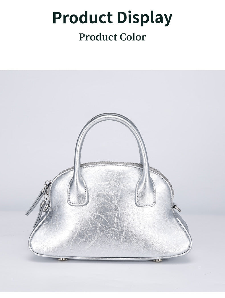 Korean Style Niche Design Spring Summer New Handbag Retro Sweet Oil Wax Leather Fashion Women's Bag Single Shoulder Crossbody Bag