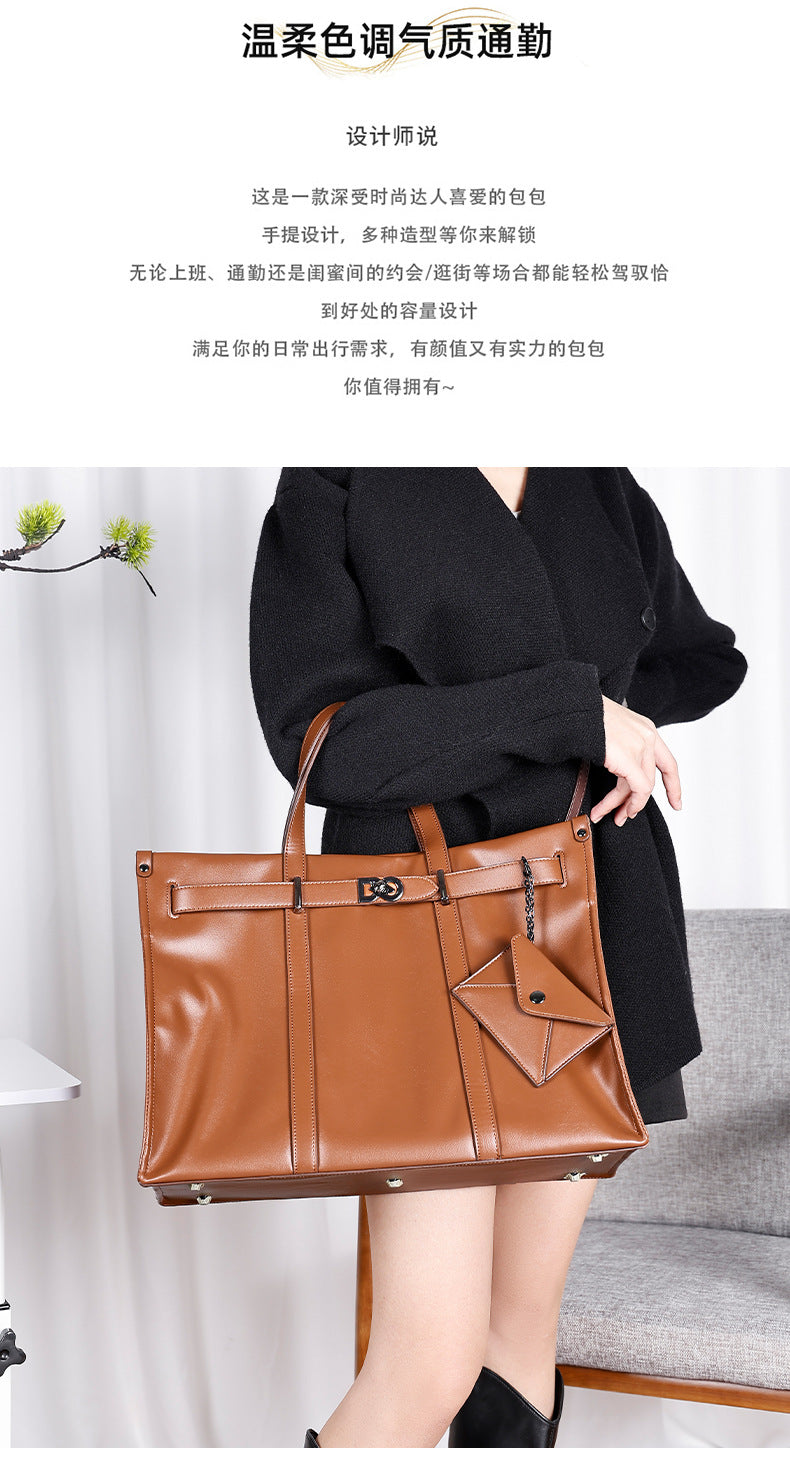 Korean Style Handheld Fashion Casual Briefcase New Work Commute Large Capacity Versatile Tote Bag High-end Feel Women's Bag