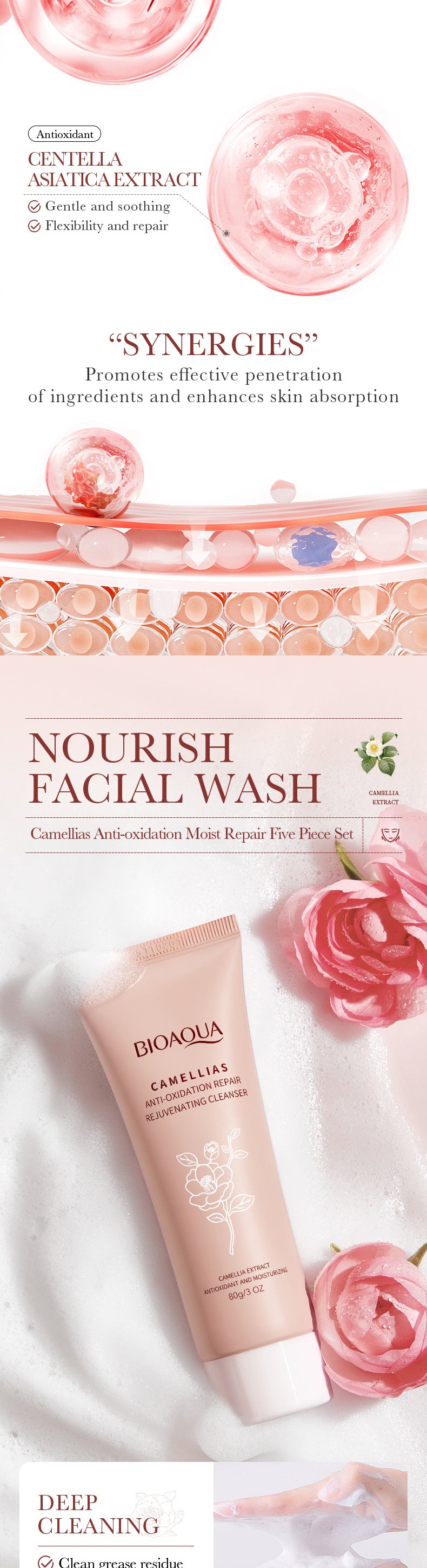 Camellia Five-piece Set BIOAOUA Hydrating and Moisturizing Skincare Set  Wholesale