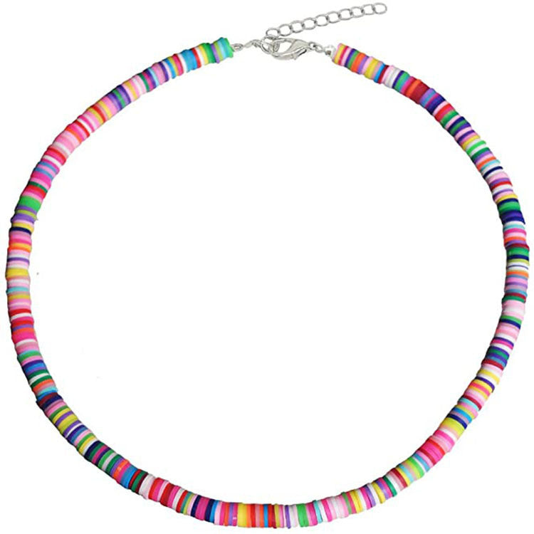 Hawaiian Women's Collarbone Chain6mm Colorful Soft Clay Lobster Clasp Chain Necklace Beach Soft Clay Necklace
