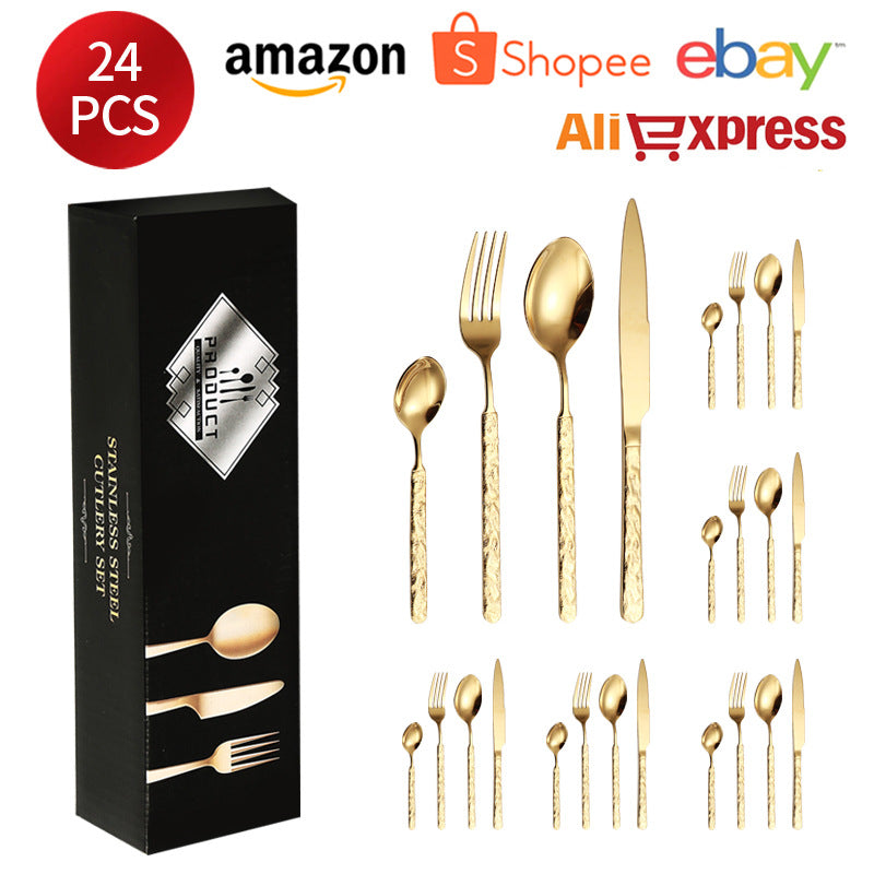 410Stainless Steel Cutlery Hotel Restaurant High-end Stone Pattern Knife Fork Spoon Set Western Cuisine Thickened Steak Knife Fork