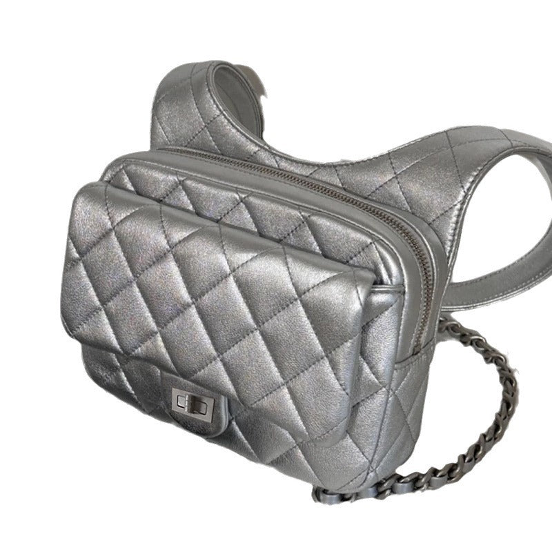 Internet Celebrity Same Style Fashion Versatile Small Chanel Style Diamond Double Shoulder Women's Bag Fashionable Backpack Japanese and Korean Style Women's Bag New Trendy