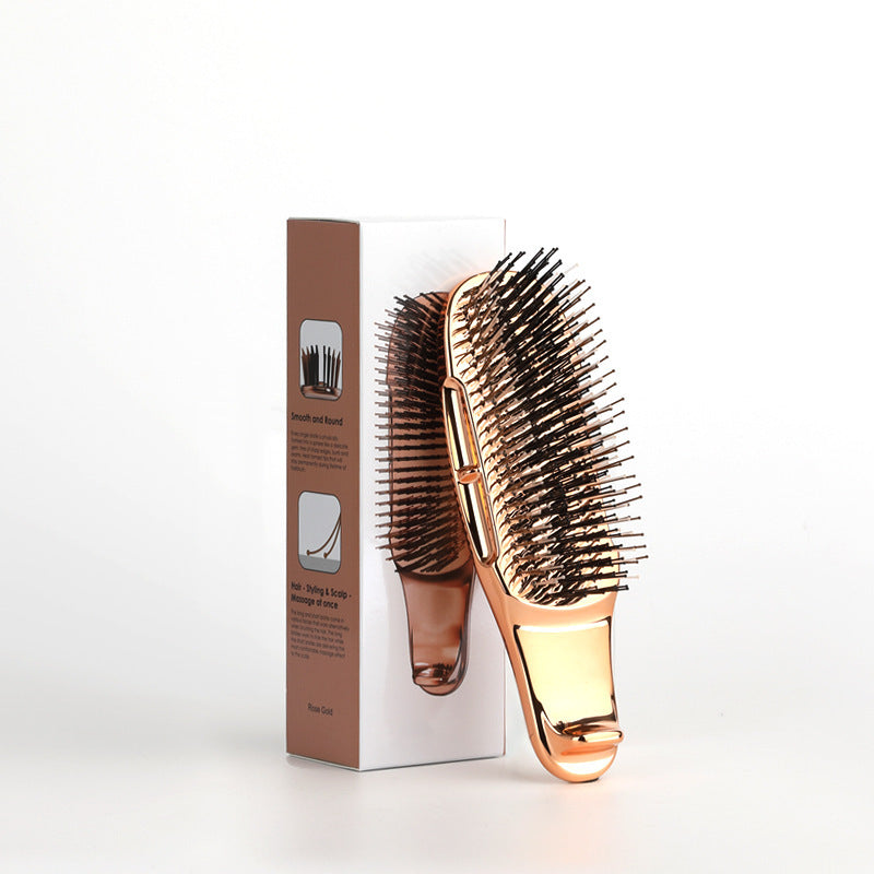 Cross-Border Electroplated Handle Comb Head Meridian Massage Comb Scalp Cleaning Dry and Wet Dual-Use Portable Styling Hair Comb