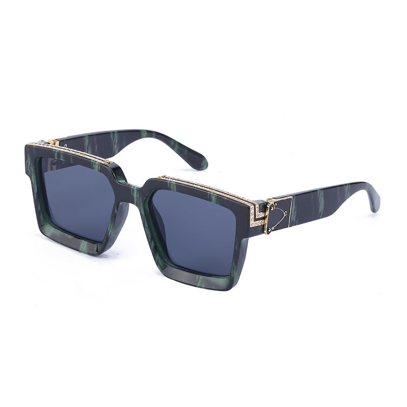 Diamond-Studded Large Square Frame Sunglasses for Women, European and American Style, 0k Influencer Same Style Sunglasses for Men, Trendy and High-End Feel shades